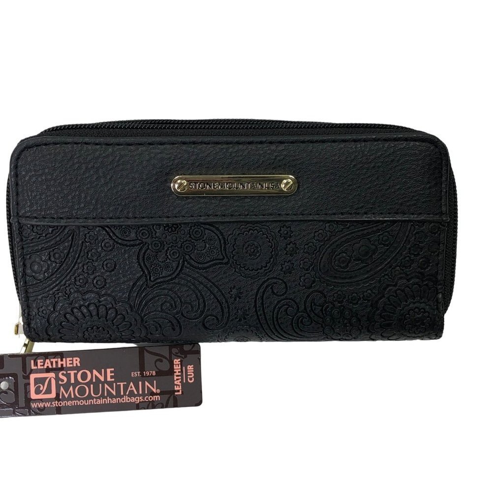 STONE MOUNTAIN BLACK ZIP AROUND LEATHER WALLET NEW WITH TAG - Picture 7 of 9